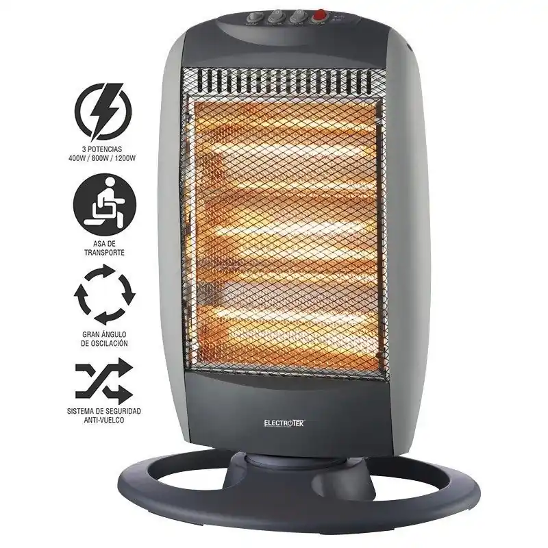 Radiador Halógeno Oscilante, Estufa 1200W, Bajo Consumo, Silencioso, Panel de Control y Asa de Transporte Rebajas
