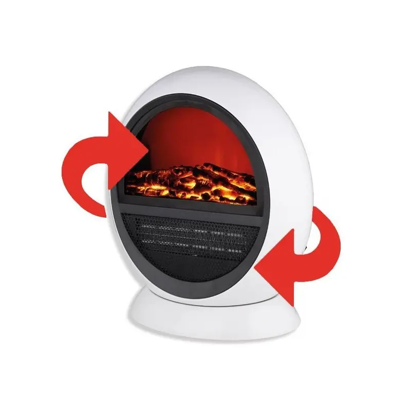 Lujoso Calefactor electrico 750W - 1500W oscilante con efecto leña decorativa y llama, 2 niveles de temperatura