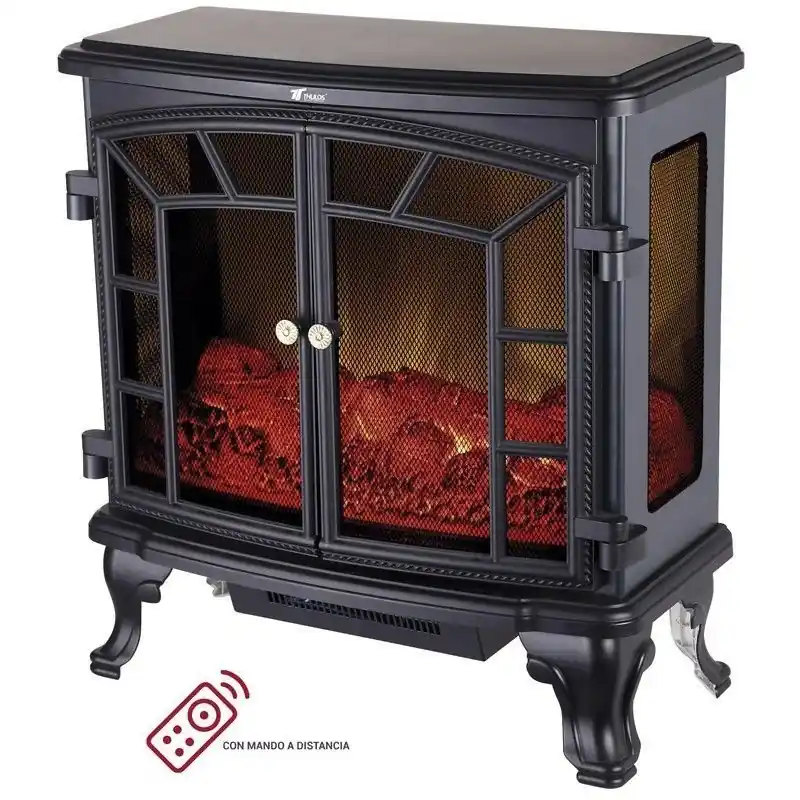 Chimenea electrica 1000W - 2000W con efecto llama, termostato y temporizador, 70x36x66 cm, negro Promoción