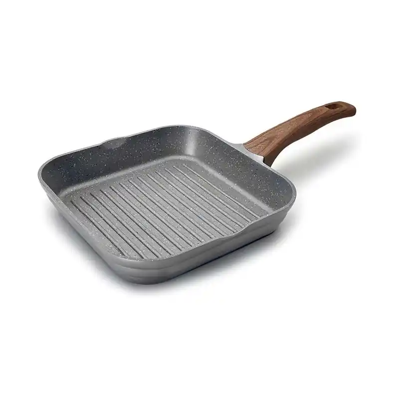 Sartén Asador Grill Stilo Aluminio | Gris | 28x28 cm | 5.2 cm de altura | Sartén cuadrada de aluminio | Lacor Edición Limitada