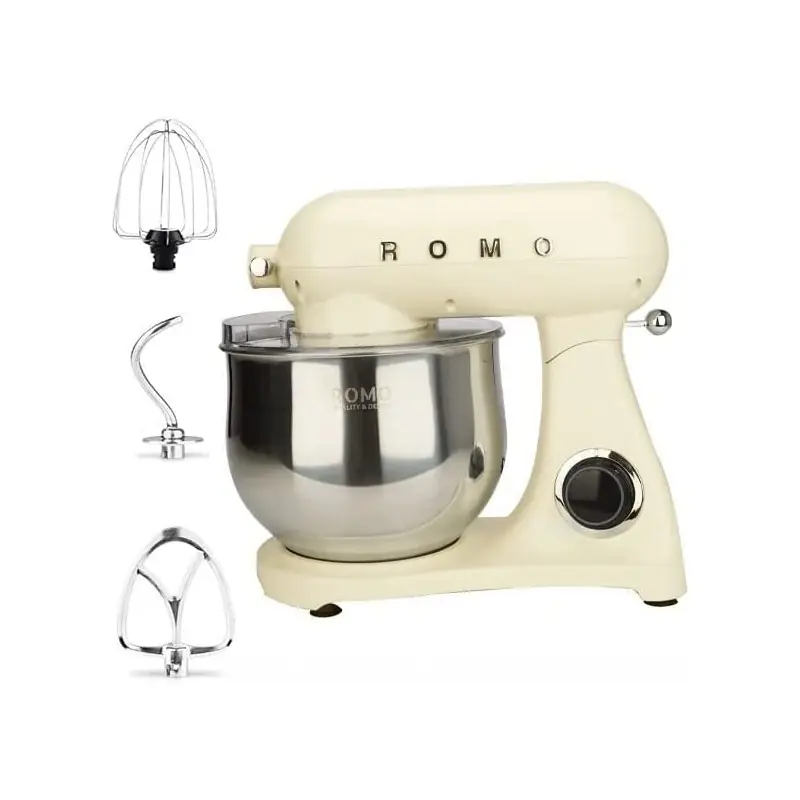 Batidora Amasadora Orbital 1800W. Procesador Alimentos Profesional 8L., 6 Velocidades. Diseño Retro Vintage, crema Envío Exprés