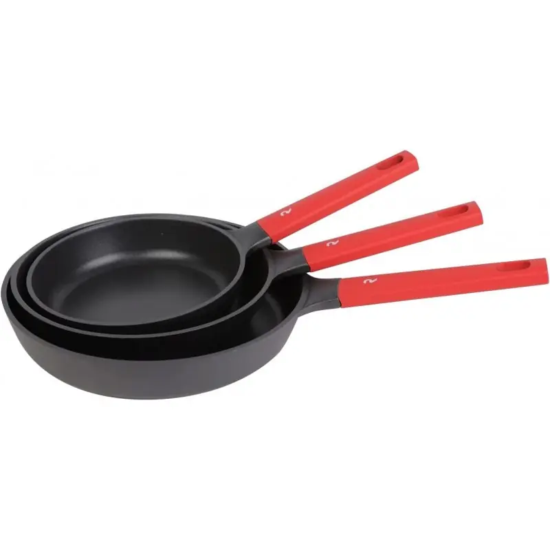 Juego de 3 Sartenes de Aluminio Fundido 20, 24 y 28 cm, Recubrimiento Antiadherente para Todo Tipo de Cocinas Artesanal