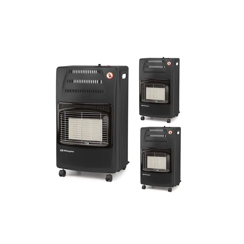 Pack 3 Estufas de Gas Plegable Orbegozo HCE60 4200W. Clase energética A. Triple sistema de seguridad, 42 x 74 x 35 cm, negro Certificado
