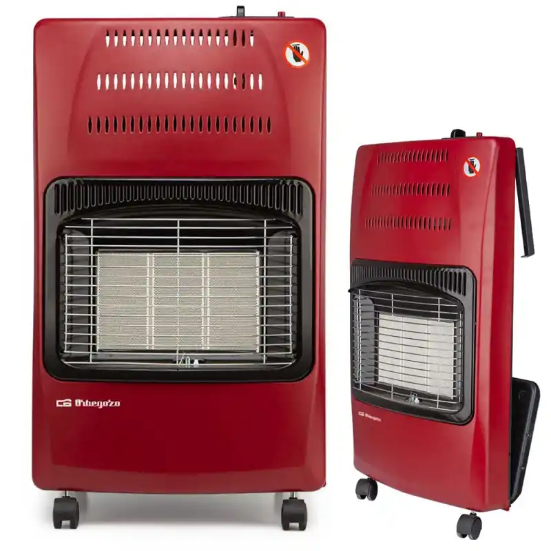 Estufa de Gas Plegable Orbegozo HCE62 4200W. Clase energética A. Triple sistema de seguridad, 42 x 74 x 35 cm, rojo Ocasión Especial