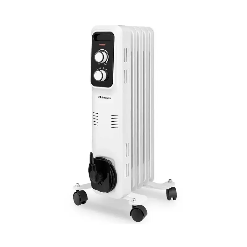 Radiador de Aceite 5 elementos 1000W, Orbegozo RL1000, Termostato regulable, blanco Última Oportunidad