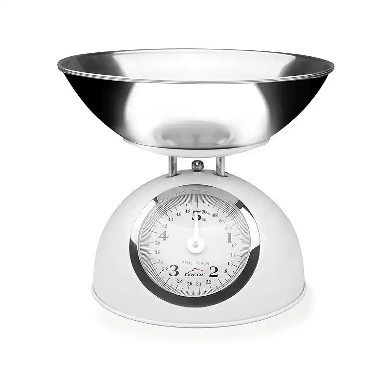 Báscula de cocina retro, capacidad 5 kg, incluye recipiente de pesaje de acero inox, 30x30x30 cm Oferta De Temporada