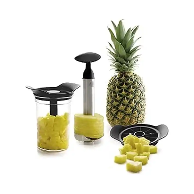 Cortador y Pelador de Piña con Bote, Incluye Recipiente de plástico Libre de BPA, Apto para el lavavajillas, Diámetro: 9 cm Más Vendido