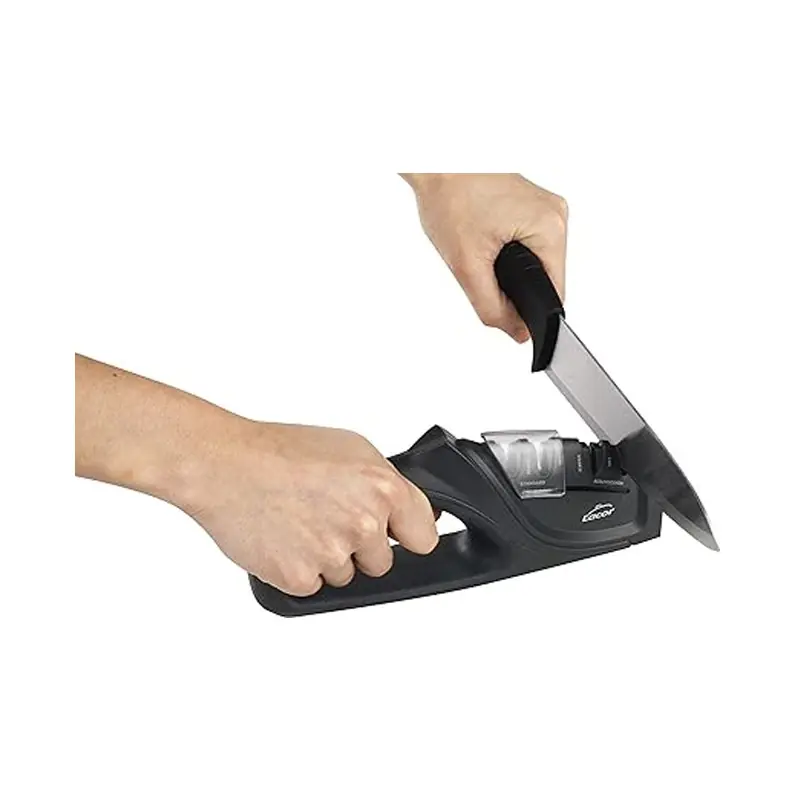Afilador de Cuchillos Dual, fabricado en plástico negro, Medidas 21'5x4'5x9 cm Compra Ahora