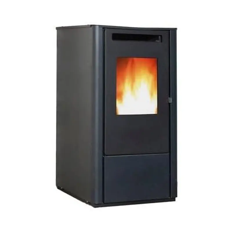 Estufa de pellets Thelma 6,5 KW. Eficiencia y diseño superior con una superficie calefactable, Color negro Nueva Colección