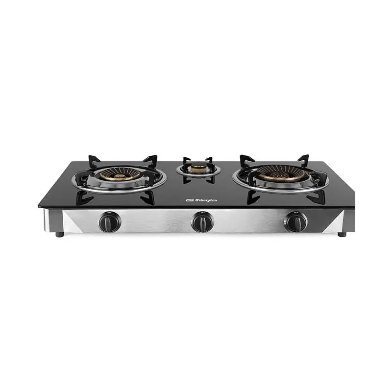 Hornillo A Gas, 3 Quemadores De Triple Corona, Encendido Piezoeléctrico, Superficie De Cristal Templado, Cuerpo Inox Pedido Al Por Mayor