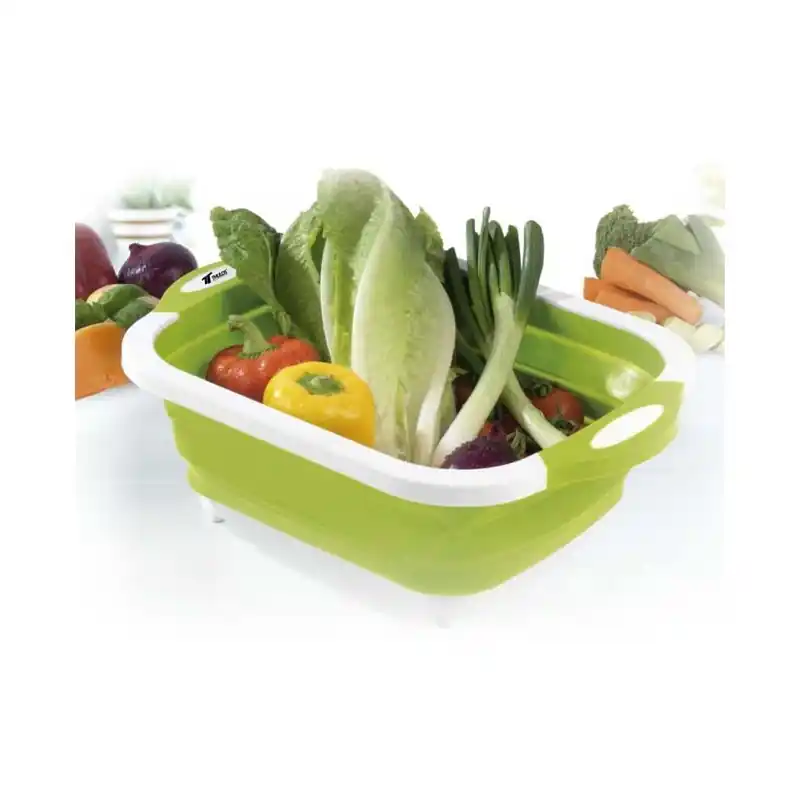 Tabla de cortar plegable: tabla de cortar multifunción, escurridor de fregadero y cuenco para lavar, tapón antigoteo Oferta