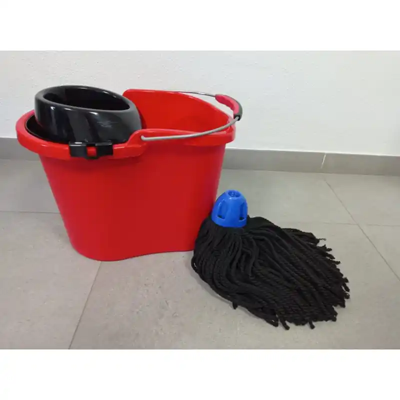 Precio Rebajado Cubo Fregona rojo Professional Resistente Ovalado 16 L con Escurridor. Incluye Fregona Microfibra MAX Pro Hilo negro