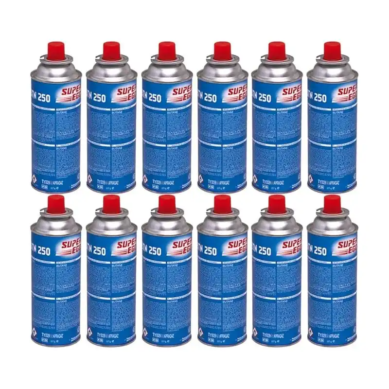 Pack 12 Cartucho de Gas Butano SuperEgo 220g para Hornillos Quemadores, Cartucho de Gas para Camping 250, Bombonas Solo Hoy