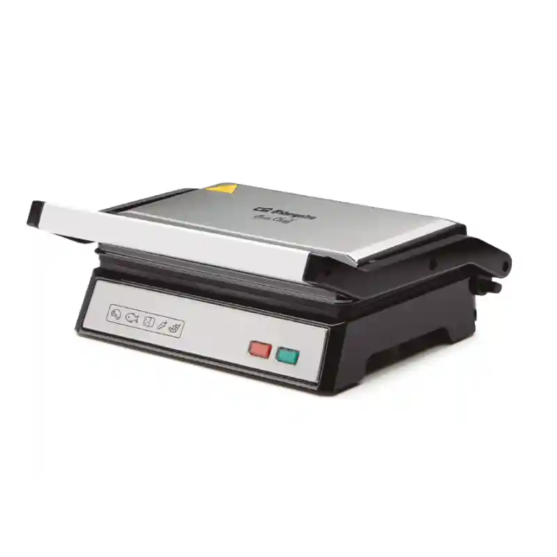 Certificado Grill Inox Orbegozo 1000W, Placa Antiadherente 23x14,5cm, Parrilla Eléctrica, Cocina Saludable, Fácil de Limpiar