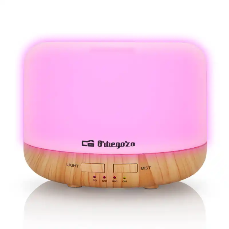 Humidificador de Aromaterapia 400ml Orbegozo | Difusor de Aceites Esenciales con Luz LED | 14,3x10,9x14,3cm | Temporizador Gran Oferta