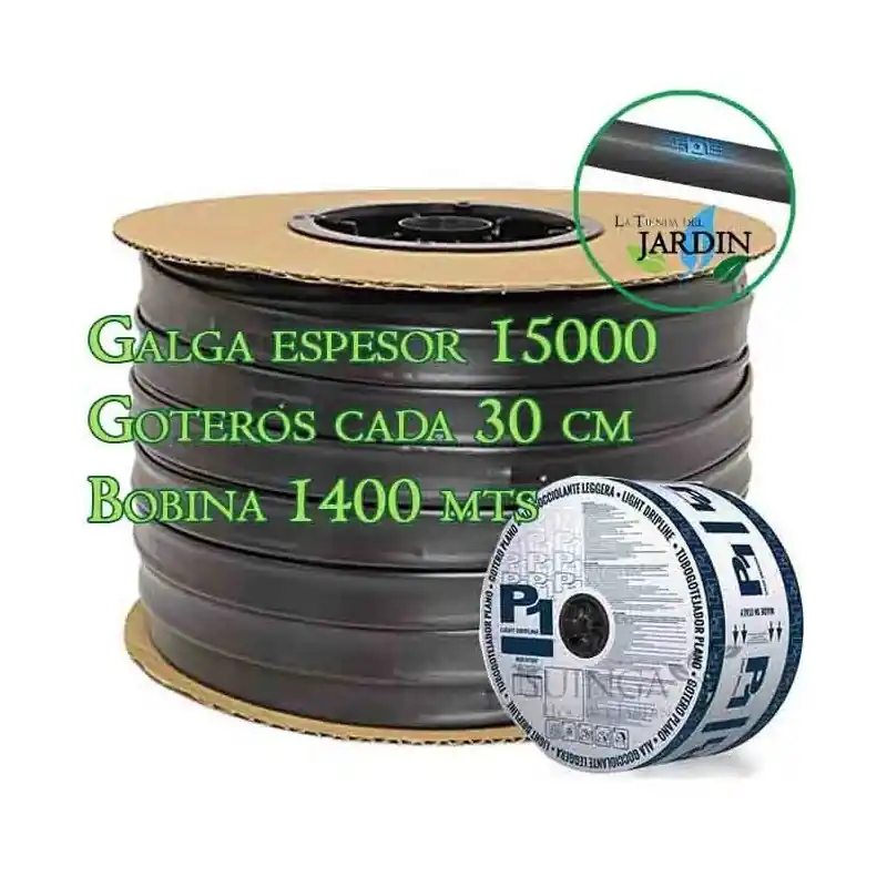 Envío Inmediato Cinta plana Riego por Goteo 16mm, Tubo riego por goteo cada 30 cm, 1400 m, Tuberia plana agricola de caudal 1,5 litros/hora