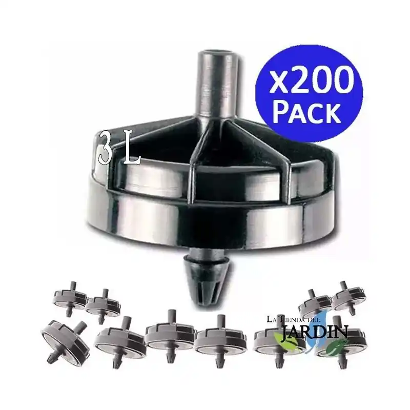 Stock Limitado Pack 200 Gotero Auto-compensante 3 litros | Goteros de riego en linea profesional | Gotero para riego agricola