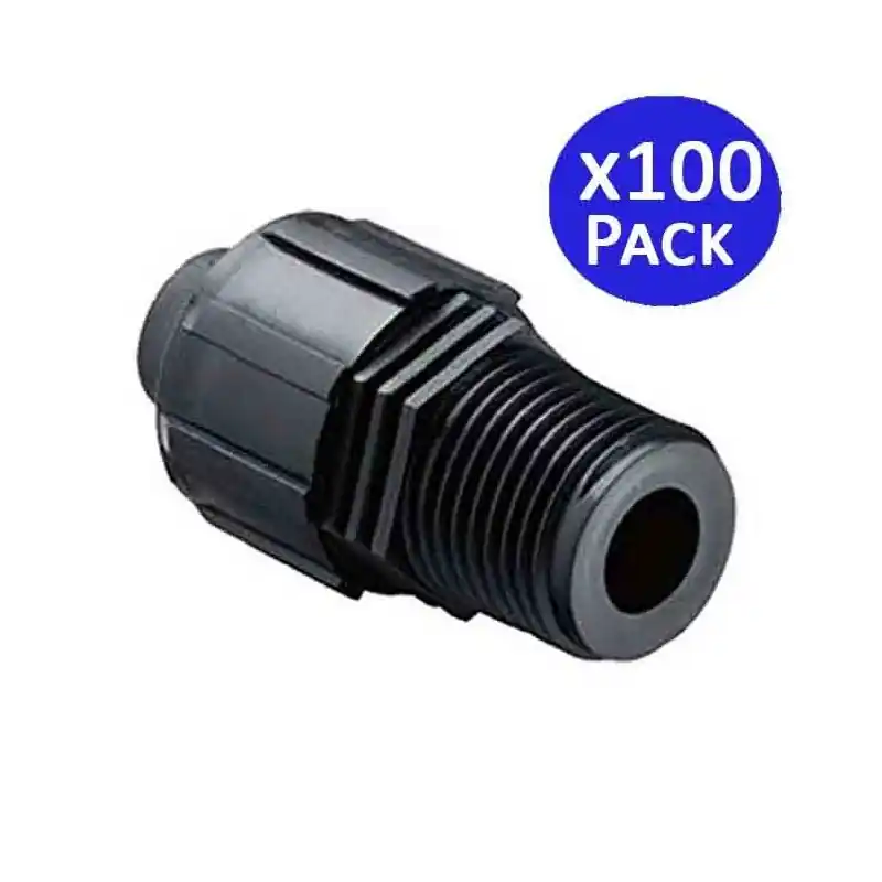 Pack 100 Racor Macho 1/2'' x Cinta de Riego Goteo 16mm | Conexión para Riego por Goteo Últimas Unidades