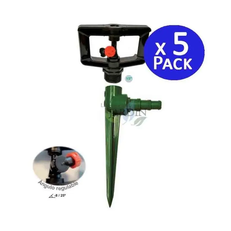 Pack 5 Aspersores Bajo Caudal 360º 1/2'' + Pincho Plástico Porta Aspersor, Alcance 7 a 8 m Ordenar Ahora Mismo