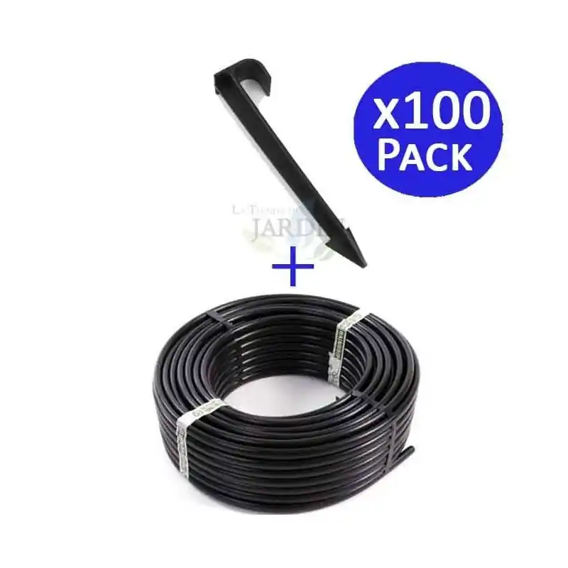 Profesional Tubería de riego por goteo 16mm, 100 metros + 100 Piquetas estacas de sujeción | Combinación perfecta para riego eficiente