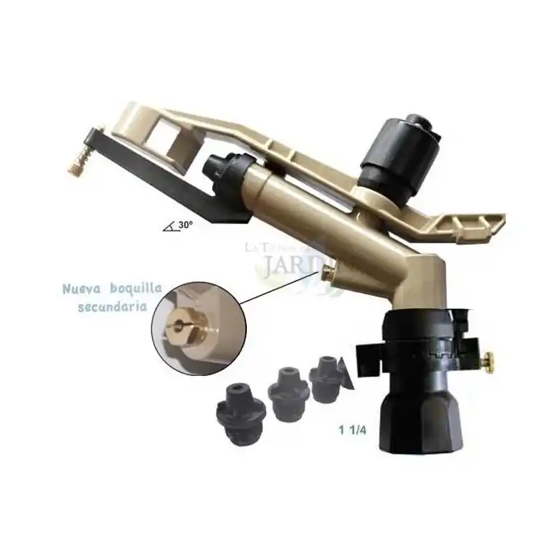 Cañón de riego Dallas ajustable 1 1/4'' - Alcance 16 a 26 metros para riego agrícola profesional Envío Gratis