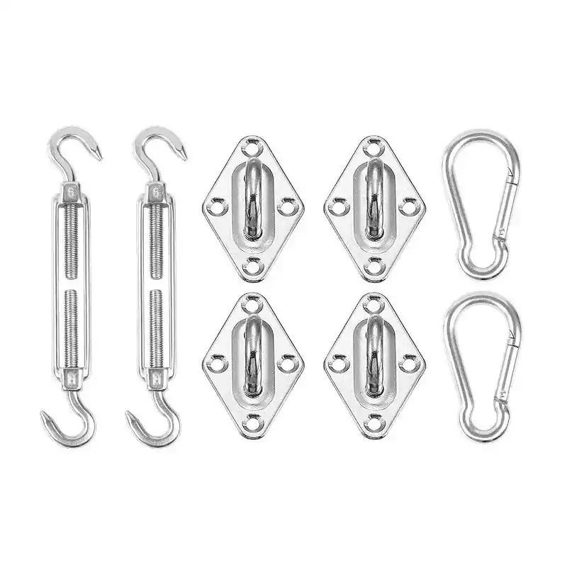 Súper Precio Accesorios de colocación Toldo Vela Rectangular o Triangular. Incluye: 4 fijaciones mural, 2 mosquetones y 2 tensores