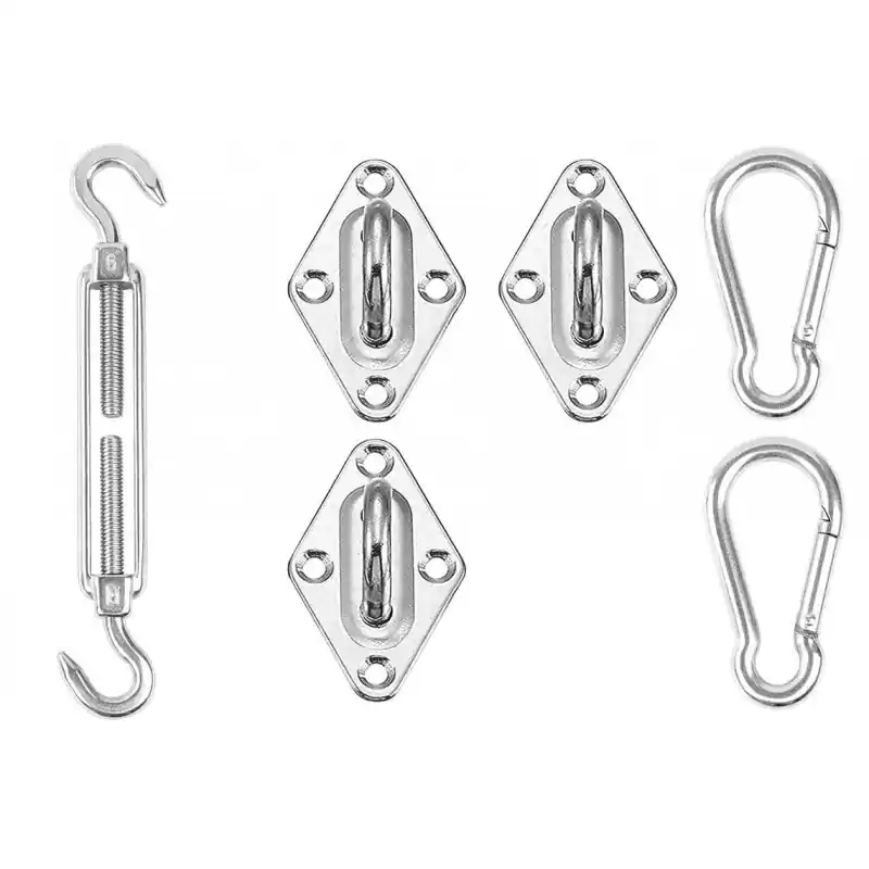 Auténtico Accesorios de colocación Toldo Vela Triangular. Incluye: 3 fijaciones mural, 2 mosquetones y 1 tensores