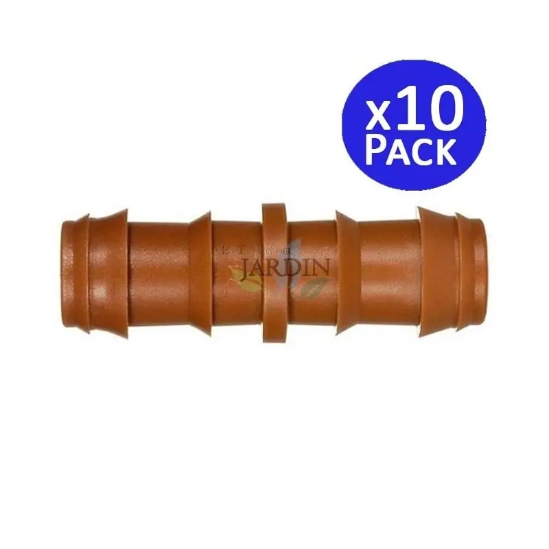 Pack 10 Enlace Riego por Goteo 16mm | Manguito conector tuberia 16 mm | Enlace Goteo para Manguera de Riego 16mm, marrón Lujoso