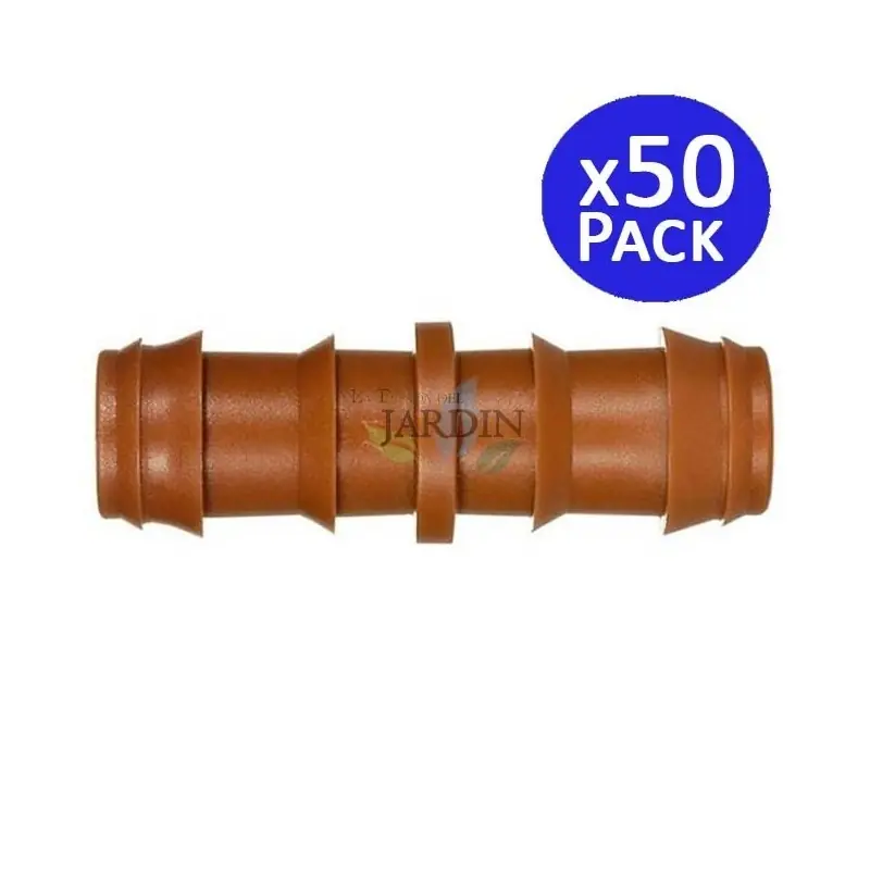 Pack 50 Enlace Riego por Goteo 16mm | Manguito conector tuberia 16 mm | Enlace Goteo para Manguera de Riego 16mm marrón De Moda