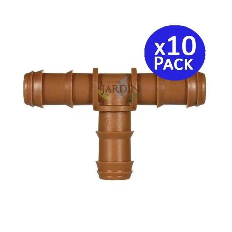 Máxima Calidad Pack 10 Te Riego por Goteo 16mm | Te conector tuberia 16 mm | Te Goteo para Manguera de Riego 16mm marrón