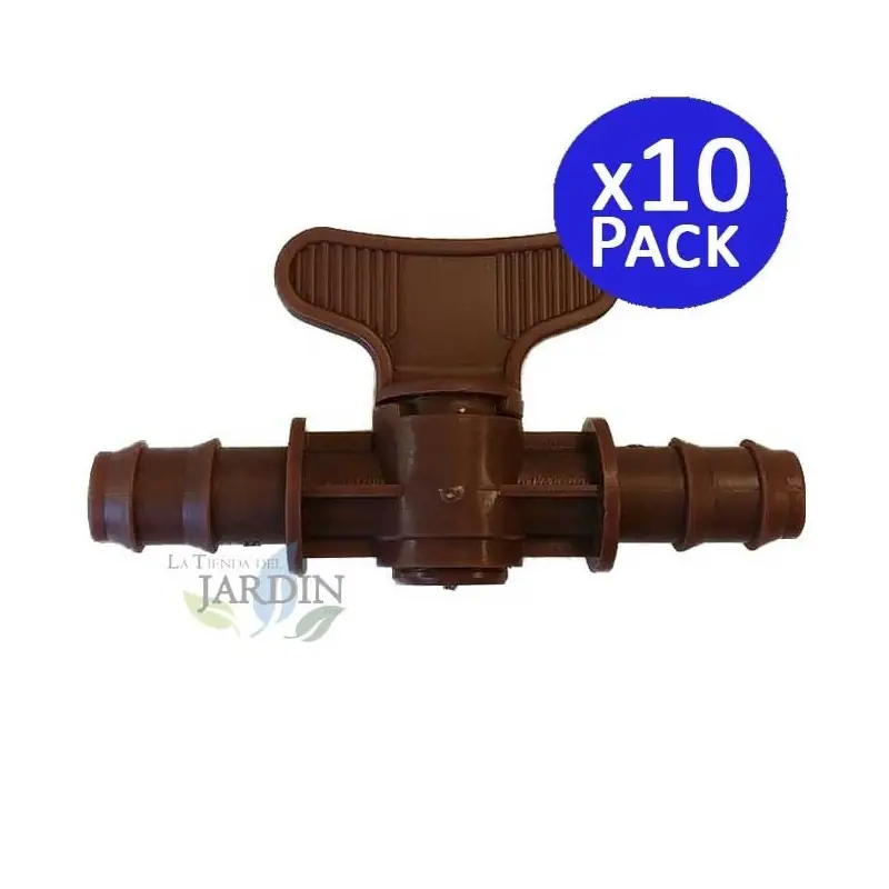 Pack 10 Llave 16mm Riego | Llave goteo 16 mm marrón | Llave de paso Riego 16 mm | Valvula Tuberia riego por goteo 16mm Precio Económico