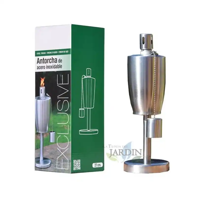 Venta Final Antorcha de Jardin de Acero Inoxidable para Exterior, modelo Exclusive 27 cm, Lámpara de aceite