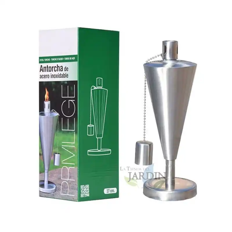 Última Oportunidad Antorcha de Jardin de Acero Inoxidable para Exterior, modelo Privilege 27 cm, Lámpara de aceite