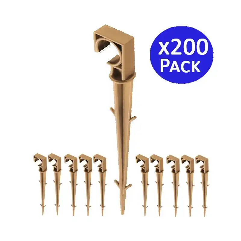 Pack 200 Piqueta sujeta tubo goteo 16mm marrón, sujeción firme para sistemas de riego por goteo Venta Final