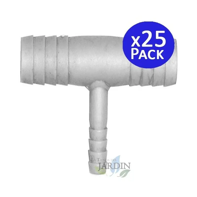 Alta Calidad Pack 25 Té reducida 10 mm a 7 mm para tubería flexible ideal para conexiones en sistemas de riego y agua