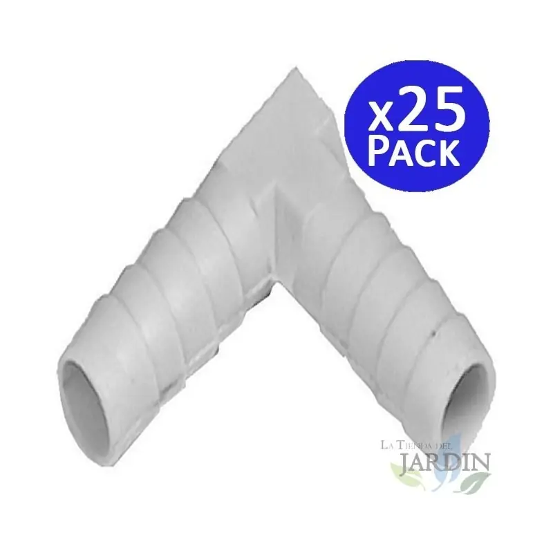 Pack 25 Codos 10 mm para tubería flexible ideales para conexiones en sistemas de riego y agua Súper Precio