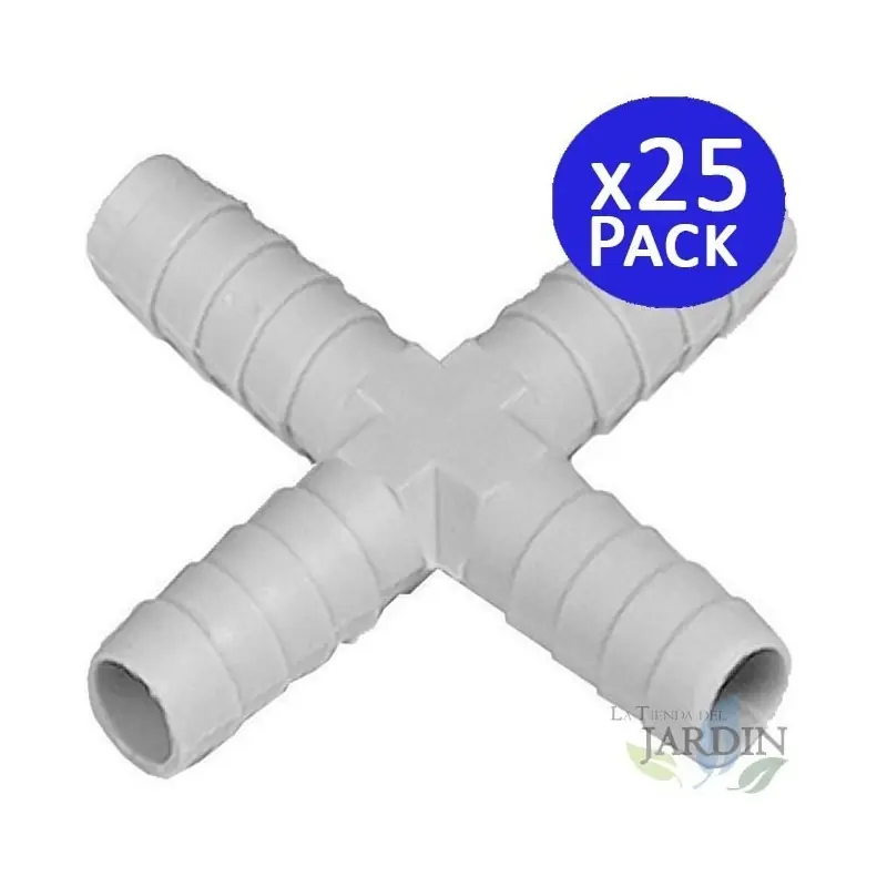 Pack 25 Cruces 10 mm para tubería flexible ideales para conexiones en sistemas de riego y agua Máxima Calidad
