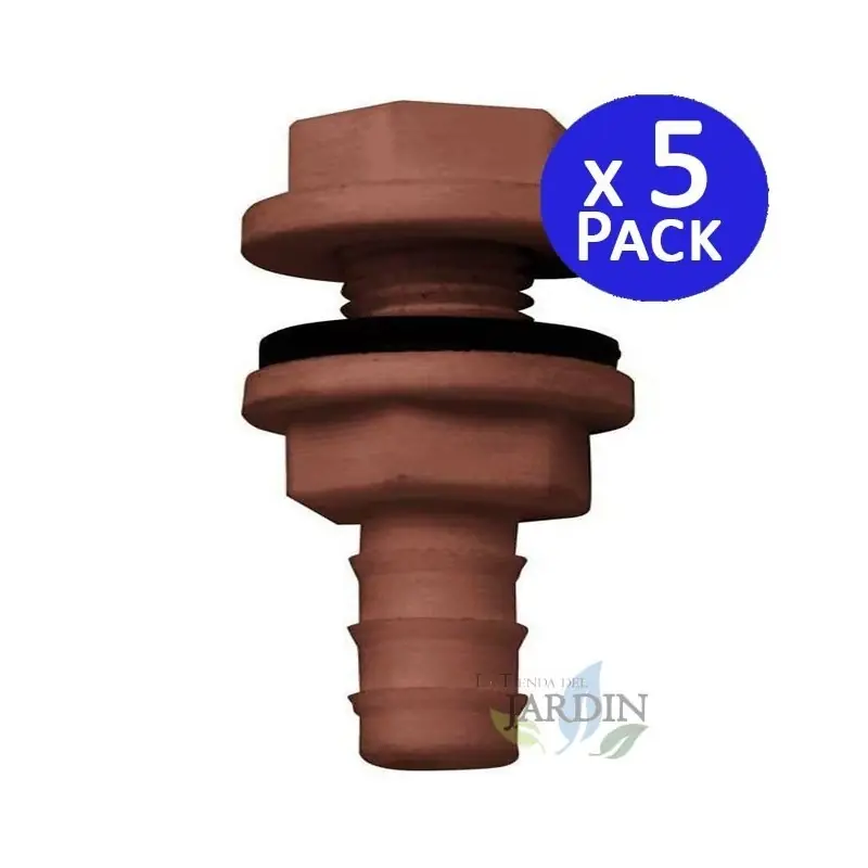 Pack 5 Racor de salida para depósito de plástico con conexión 10 mm ideal para instalaciones de agua Auténtico