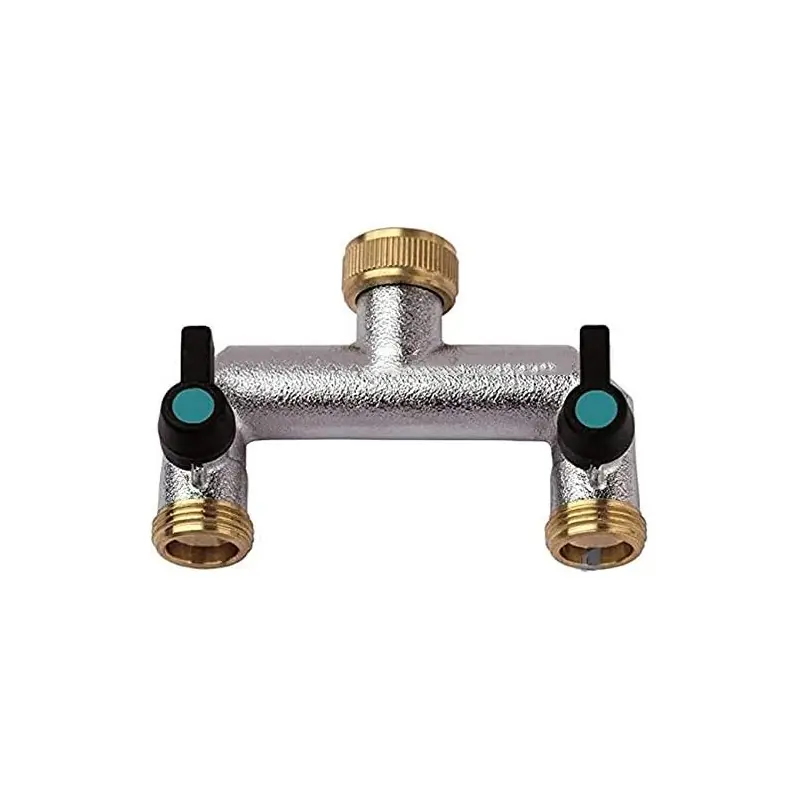 Alta Calidad Grifo de jardín doble 3/4'' x 3/4'' vertical de latón con doble conexión y boquilla ideal para sistemas de riego