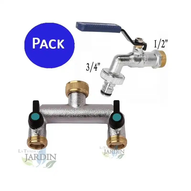 Directo De Fábrica Grifo de jardín 1/2" + bifurcador 2 salidas metal ideal para dividir el flujo de agua en sistemas de riego