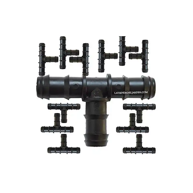 Bestseller Pack 50 Te Riego por Goteo 16mm | Te conector tuberia 16 mm | Te Goteo para Manguera de Riego 16mm negro