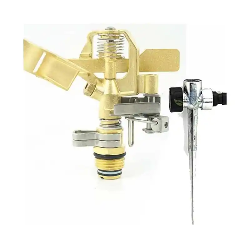 Aspersor riego latón ajustable 10-15 m. Rosca 1/2''. Incluye porta aspersor metálico Precio De Oferta