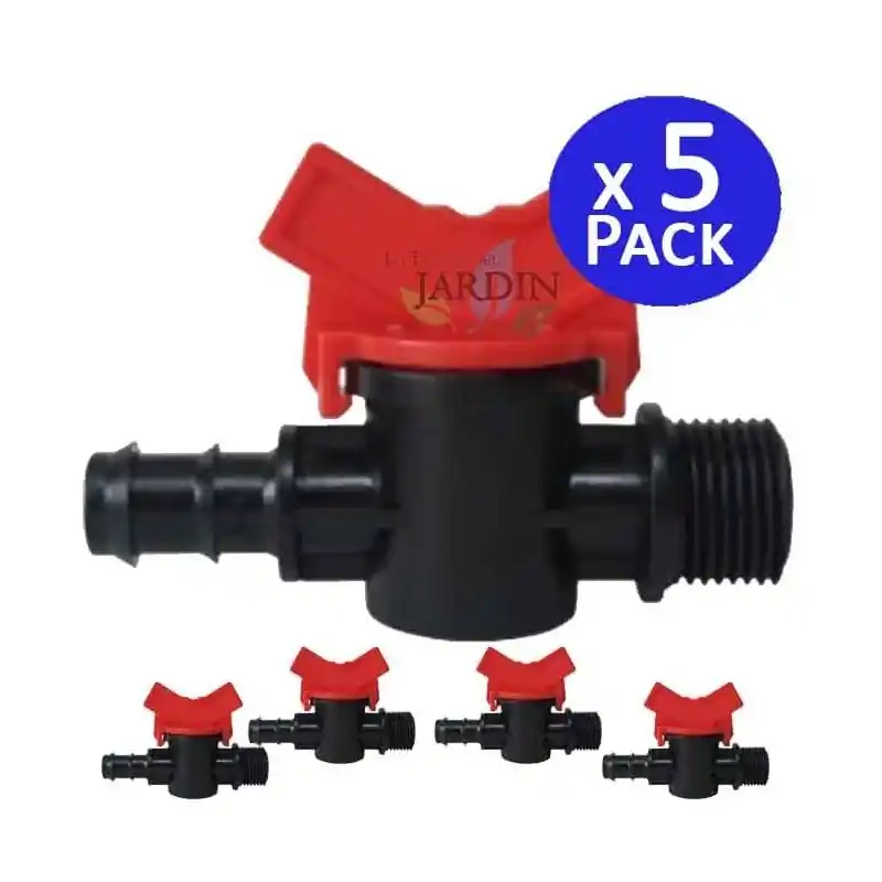 Económico Pack 5 Llave 16mm Riego | Llave goteo 16 mm x 1/2'' | Llave de paso Riego 16 mm | Valvula tuberia riego por goteo 16mm