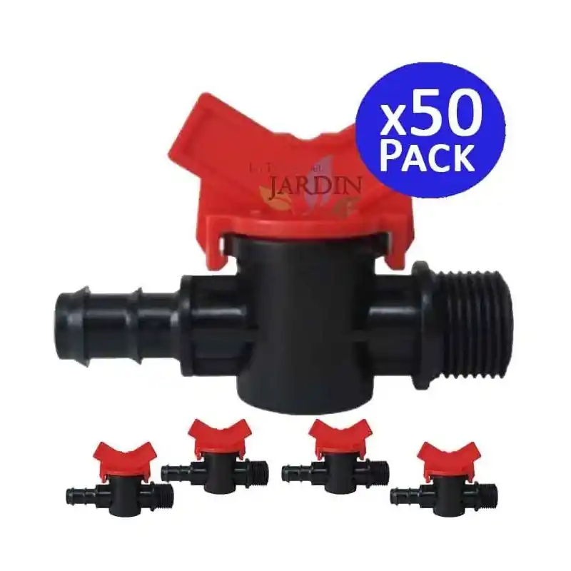 Promoción Exclusiva Pack 50 Llave 16mm Riego | Llave goteo 16 mm x 1/2'' | Llave de paso Riego 16 mm | Valvula tuberia riego por goteo 16mm