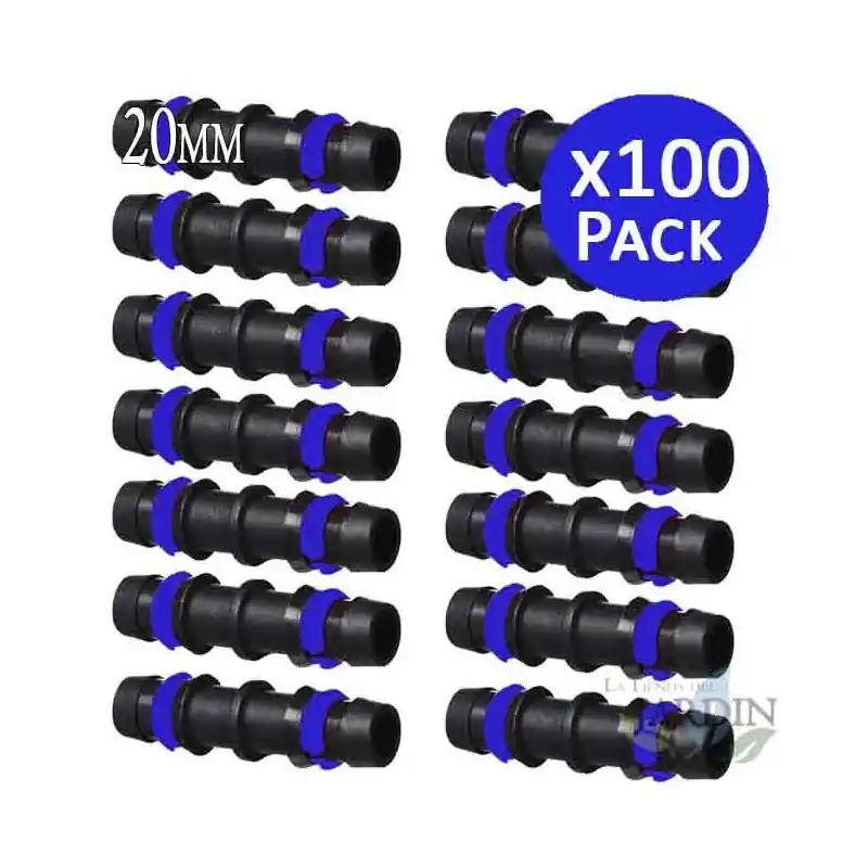 Pack 100 Enlace Riego por Goteo 20mm Anilla de Seguridad| Manguito conector tuberia 20 mm | Enlace Goteo para Manguera de 20 mm Certificado