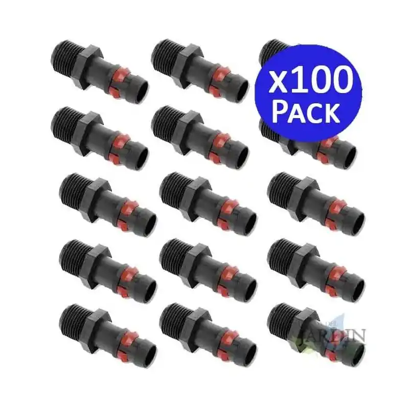 A Buen Precio Pack 100 Enlace riego por goteo 16mm x 1/2'' Anilla de Seguridad| Manguito conector tuberia 16 mm | Enlace Goteo Manguera 16 mm