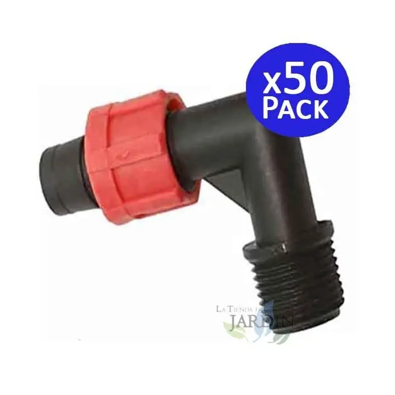 Artesanal Pack 50 Codo Mixto Cinta de riego por Goteo 16mm x 1/2'' con Anillas de Seguridad