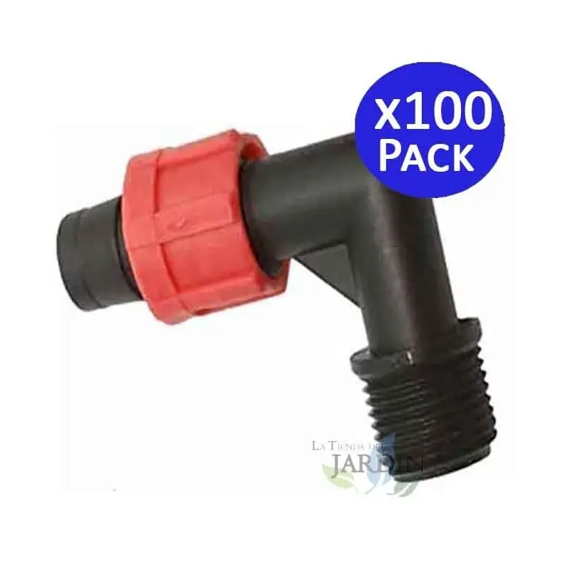 Pack 100 Codo Mixto Cinta de riego por Goteo 16mm x 1/2'' con Anillas de Seguridad Envío Exprés
