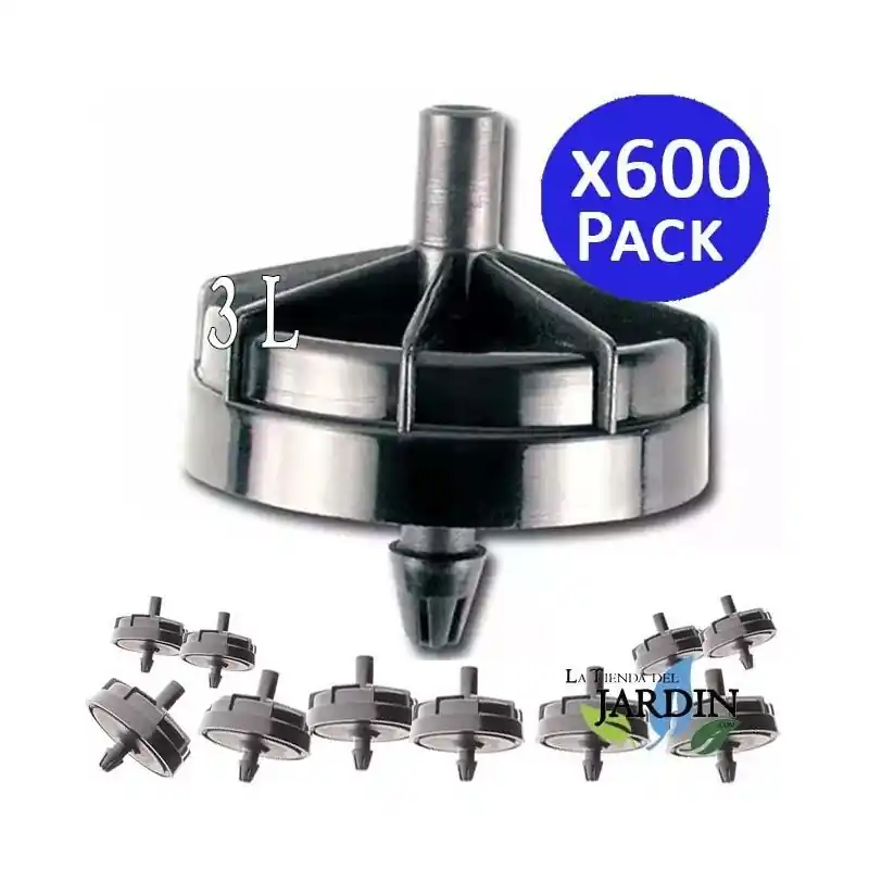 Pack 600 Gotero Autocompensante 3 Litros, Goteros Seta No desmontables para Riego, Plantas, Agricultura, Tuberia 16mm Rebajas