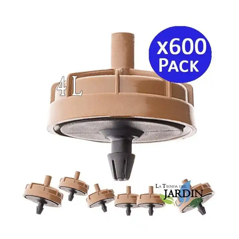 Precio De Oferta Pack 600 Gotero Autocompensante 4 Litros, Goteros Seta No desmontables para Riego, Plantas, Agricultura, Tuberia 16mm